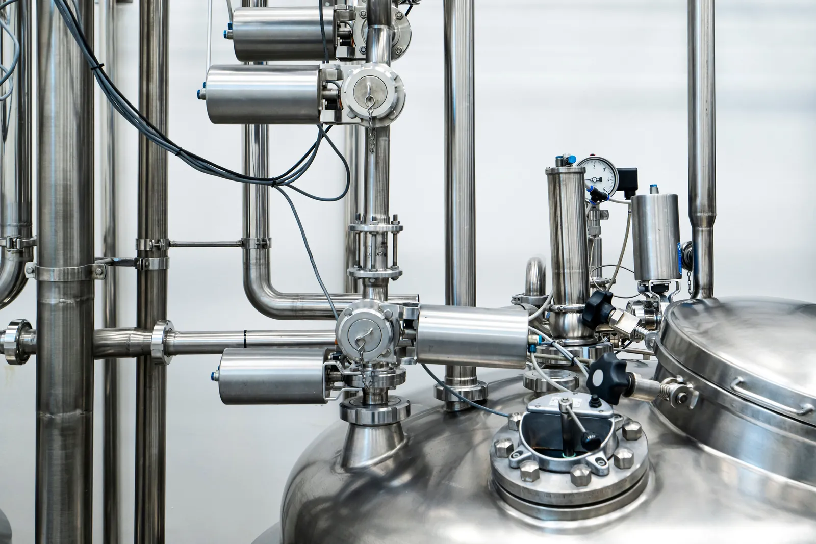 Stainless steel pipework and equipment in a utility space